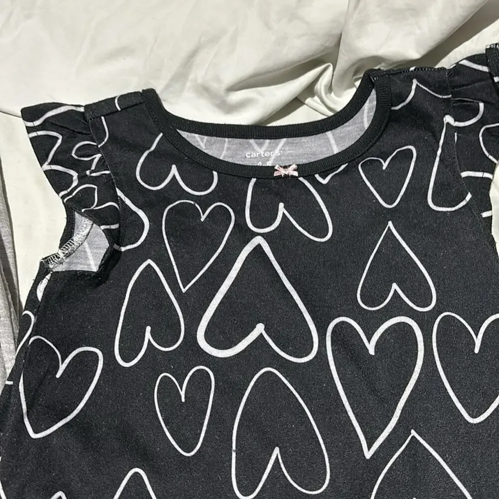 Carters 4/5 nightgown duo grey black girls rule and hearts euc